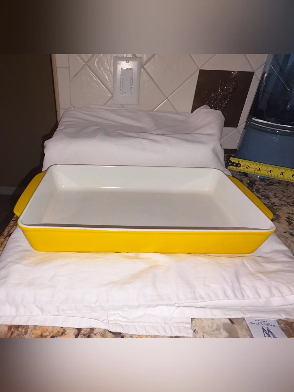 vintage 1970’s Copco Michael Lax, yellow enamel cast iron casserole pan MCM